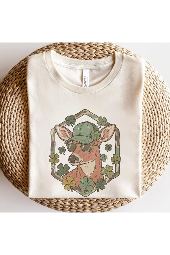 Lucky Buck St Patricks Day Shirt Deer Hunter Luck Tee Camo Shamrock Shirt Retro Top Mens S