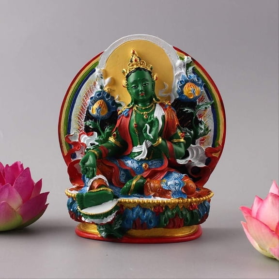 Lucky Buddha,Buddha Statue, Resin Small Buddha Statues Of Tibetan Tantric Buddhism Idols Hand-painted Green Tara Bodhisattva