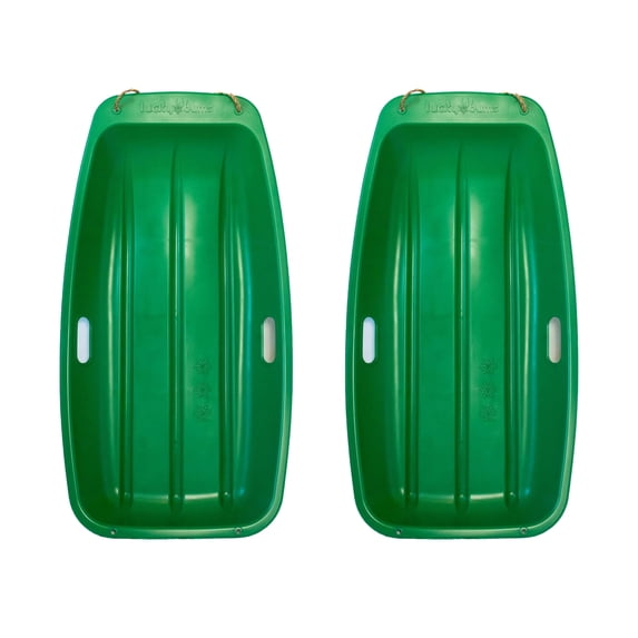 Lucky Bums Kids 35 Inch 1 Person Snow Toboggan Sled w/ Pull Rope, Green (2 Pack)