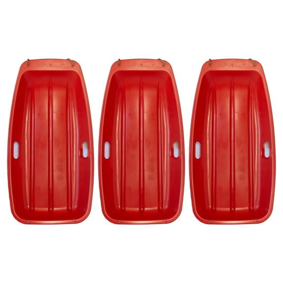 Lucky Bums Kids 35 Inch 1 Person Snow Toboggan Sled w/ Pull Rope, Red (3 Pack)