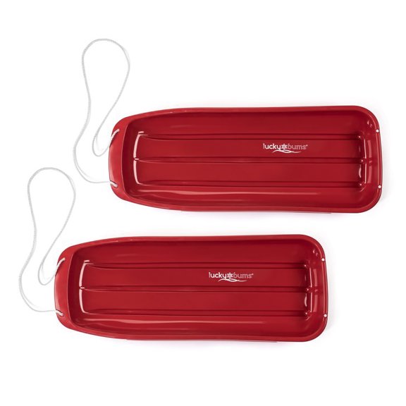 Lucky Bums Kids 48 Inch Plastic Toboggan Sled with Pull Rope, Red (2 Pack)