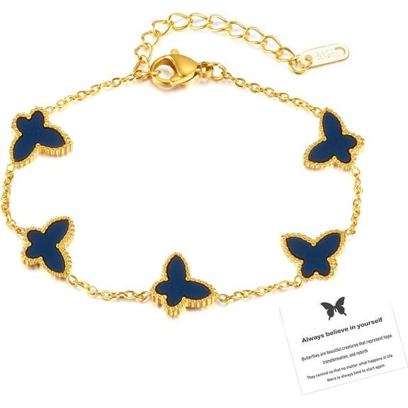 Lucky Butterfly Bracelet Designer Dupes, 18k Gold Plated Minimalism Double-Sided Mother Of Pearl Shell Dainty Adjustable Chain Bracelet For Women Fashion Jewelry Gift