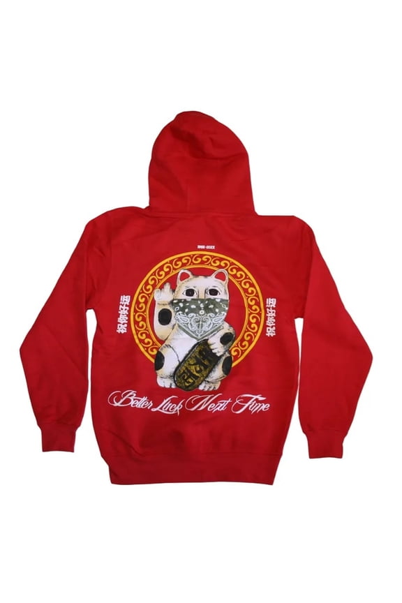 Lucky Cat/Better Luck Next Time Men's Red Graphic Print Drawstring Hoodie (3XL)