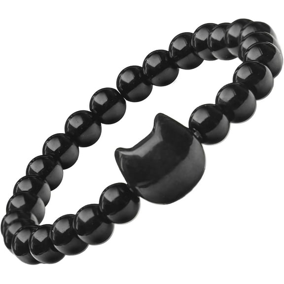 Lucky Cat Charm Bracelet for Women – Black Obsidian Beaded Bracelet for Money Attraction, Good Luck & Protection – Spiritual Feng Shui Jewelry Gift