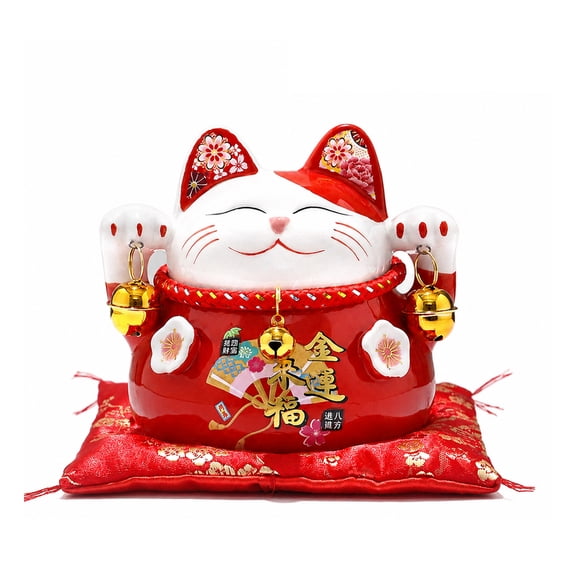 Lucky Cat Coin Bank, 4.5" Ceramic Japanese Maneki Neko Fortune Cat Figurine for Home Decor, Entryway Table, Office Desk, Restaurant Counter, Grand Opening & Housewarming Gift