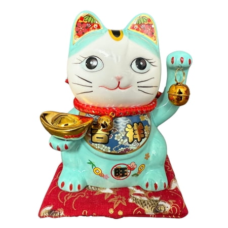 Lucky Cat Coin Bank - Feng Shui Maneki Neko Ceramic Piggy Bank for Good Luck & Prosperity, Feng Shui Ornament Money Fortune Cat Gift Decorations for Home, Office, Store - 5.5" Height Blue