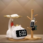 Lucky Cat Desktop Clock, Smart Electronic Digital Mute Clock, Decorative Key Holder for Entryway , Wall Mounted Storage , Perfect Housewarming Gift