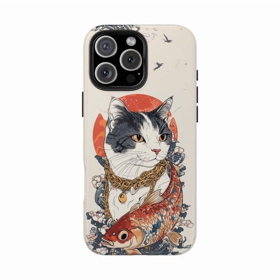 Lucky Cat Koi Fish Japanese Good Luck Phone Case for iPhone 11 12 13 14 15 16 17 Pro Max