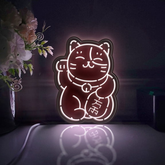 Lucky Cat Led Light Box, Dimmable Neon-Like Light Signs USB Power for Wall Decor Bedroom Decoration, Static Light (WxH) 11"x15"