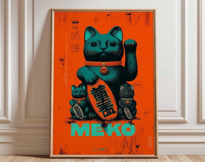 Lucky Cat Maneki Neko Pop Art Wall Art Print, Unframed Paper Poster ...