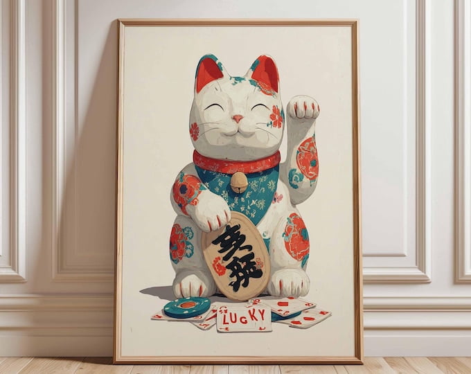 Lucky Cat Maneki Neko Wall Art Print, Unframed Paper Poster 16x20in ...