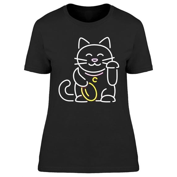 Lucky Cat Neon Design T-Shirt Women -Image by Shutterstock, Female Small
