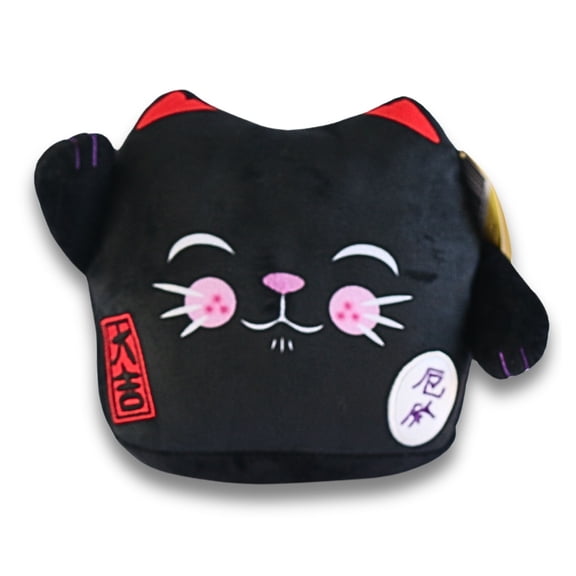Lucky Cat Official 8" Plush, Cute Stuffed Animal MANEKI NEKO Anime Plush Waving Cat, BLACK Color Cat Plush, Plushie Lucky Cat Waving Arm Stuffies. Japanese Decor Kawaii Plushies.
