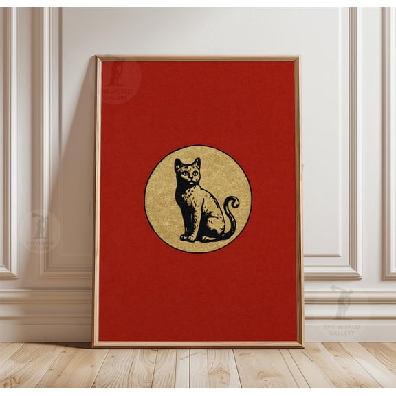 Lucky Cat Poster, Minimal Animal Wall Art, Japanese Style Print, Red Decorative, Poster Only