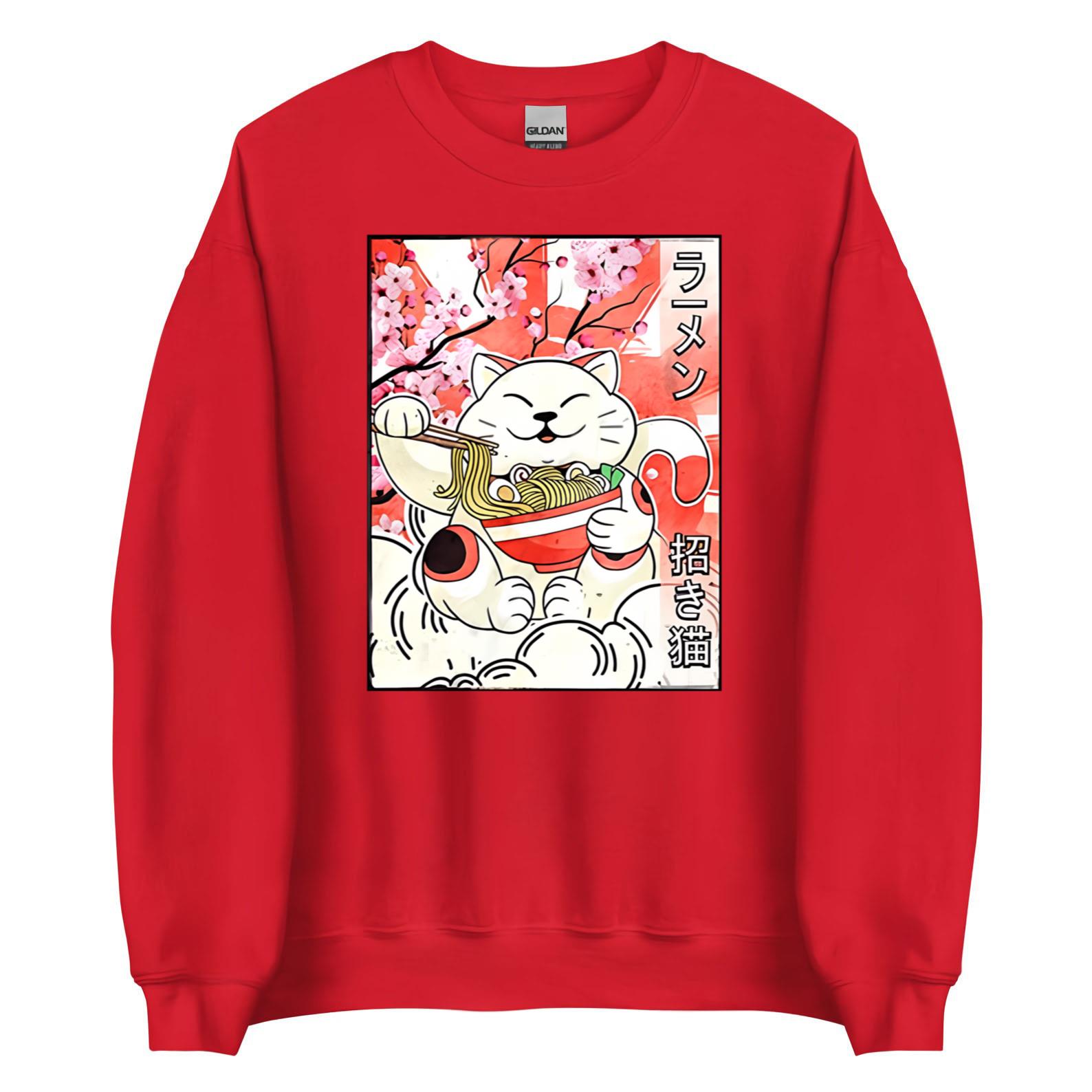 Lucky Cat Ramen Bowl Graphic Tee, Japanese Food Culture Parody Shirt ...