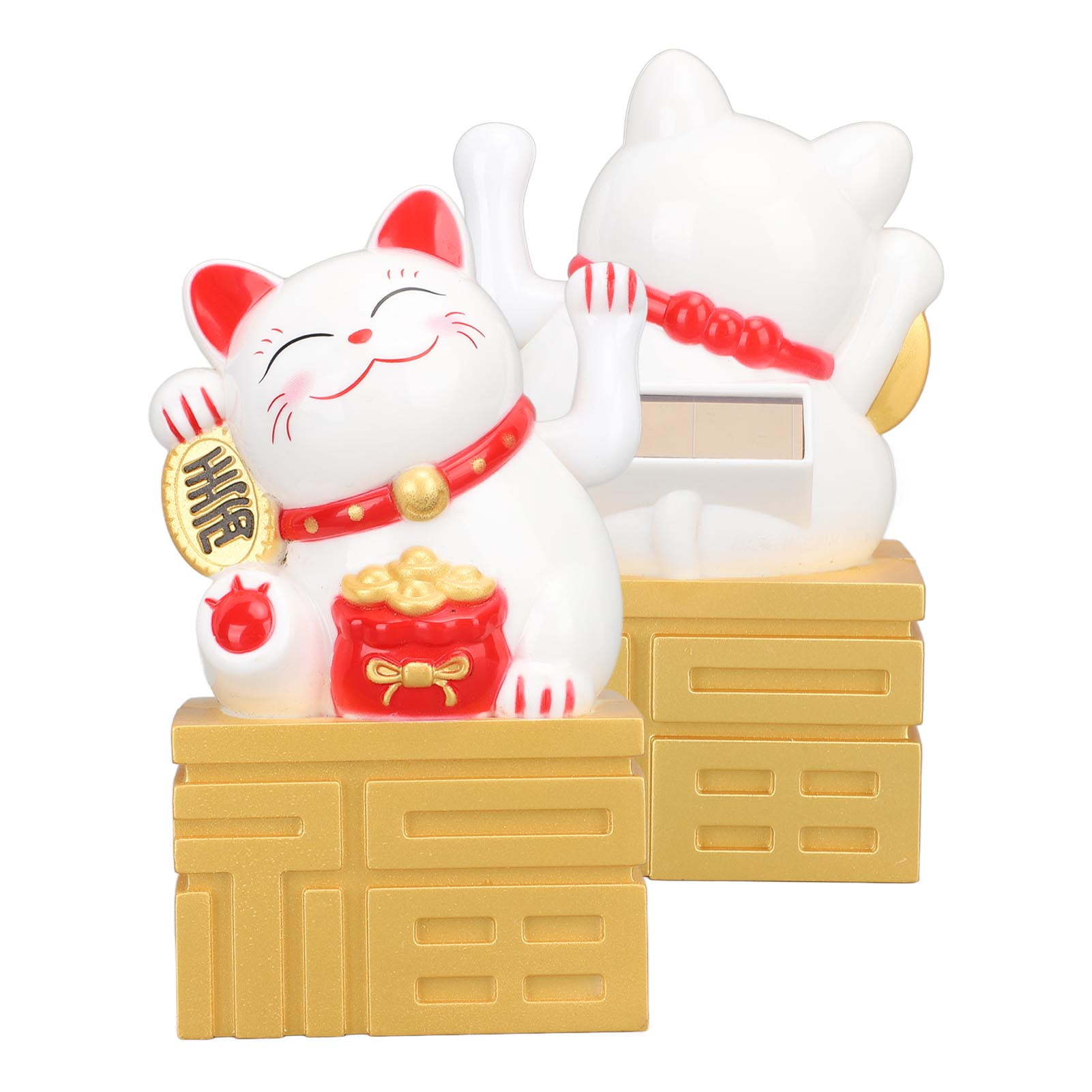 Lucky Cat Statue Waving Arm, Solar Powered Luck Wealth Cat