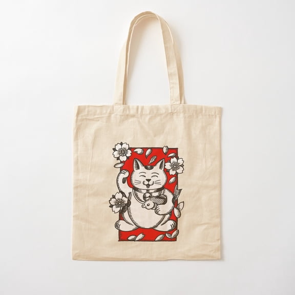 Lucky Cat Style 004 Canvas Tote Bags, Reusable Shopping Bag