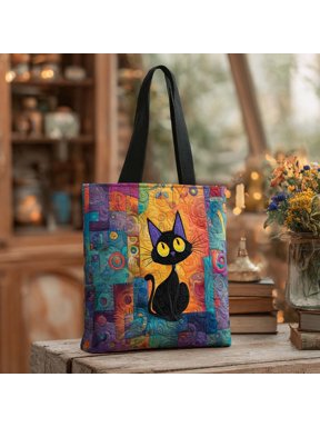 Lucky Cat Tote Quilted Tote Bag, Women Quilted Tote Bag, Handmade Patchwork Tote, Women Shoulder Bag, Gift For Her