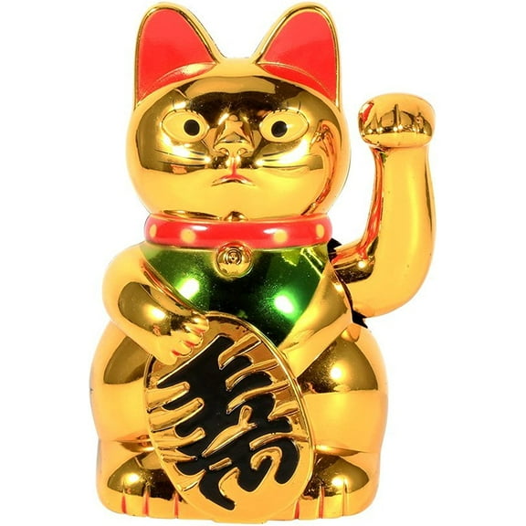 Lucky Cat Waving Arm, Large Gold Cute Cat with Waving Hand Paw Up for Welcoming Fortune Luck Wealth Prosperity Feng Shui in Home Display Car Decoration 5Inch