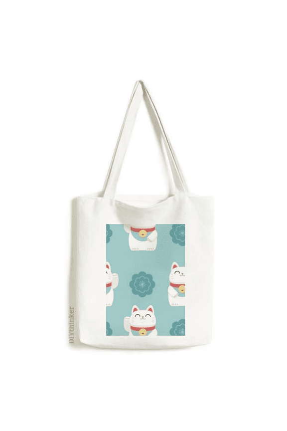 Lucky Cats Sakura Totem Japan Tote Canvas Bag Shopping Satchel Casual Handbag