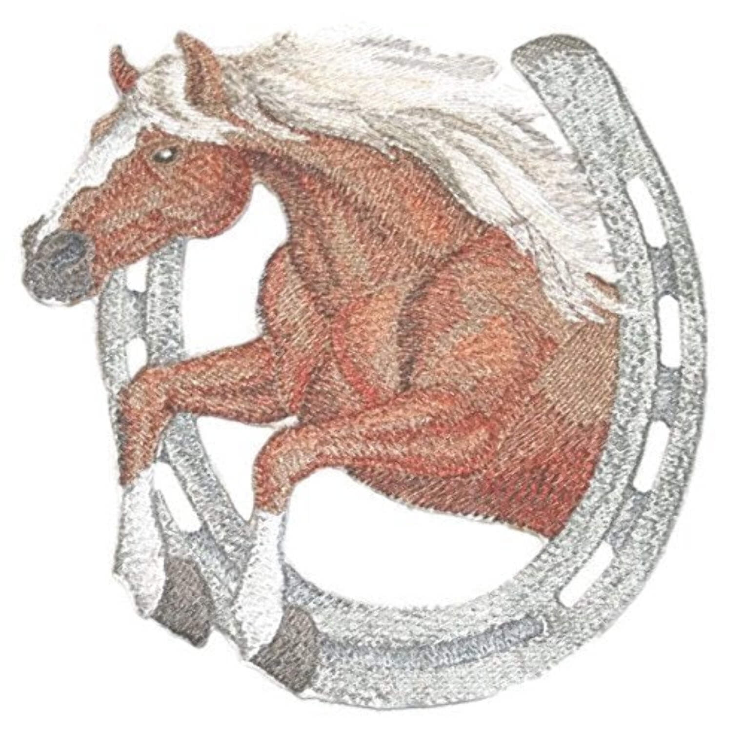 Lucky Charm Haflinger Horse With Horseshoe Embroidery Iron On patch [7" x 5"]