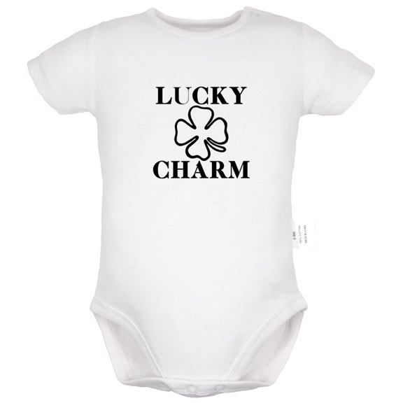 Lucky Charm Novelty Rompers For Babies, Newborn Baby Unisex Bodysuits, Infant Jumpsuits, Toddler 0-24 Months Kids One-Piece Oufits (White, 0-6 Months)