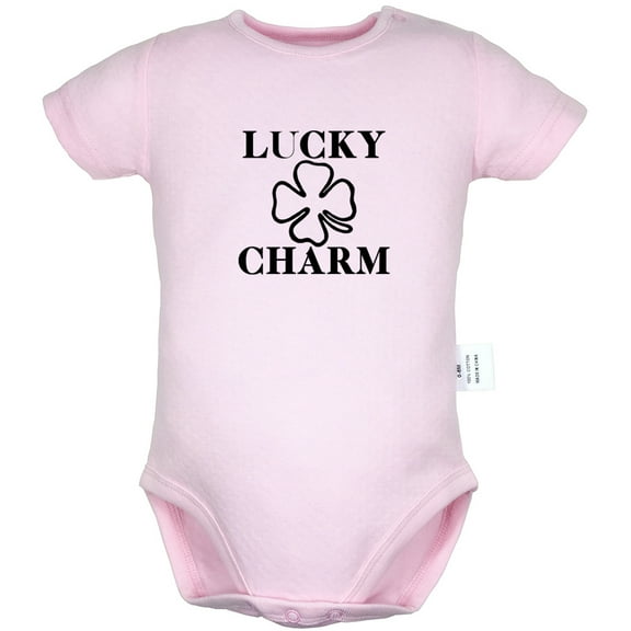 Lucky Charm Novelty Rompers For Babies, Newborn Baby Unisex Bodysuits, Infant Jumpsuits, Toddler 0-24 Months Kids One-Piece Oufits (Pink, 0-6 Months)
