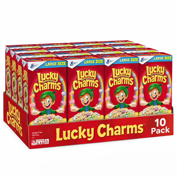Lucky Charms Breakfast Cereal with Marshmallows, 14.9 oz Boxes, 10 Count Case