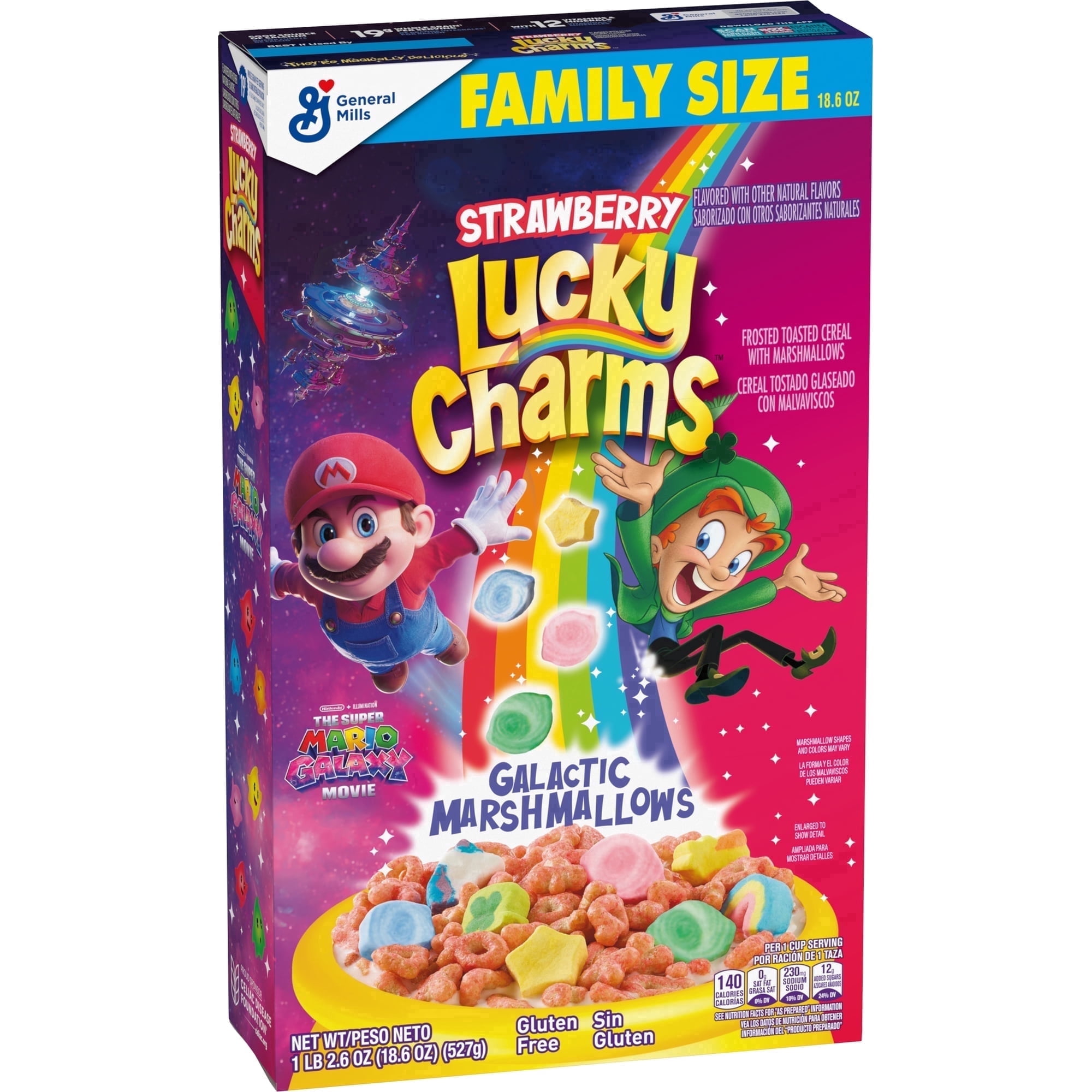 Lucky Charms Cereal, The Super Mario Galaxy Movie, Strawberry, Family Size, 18.6 oz