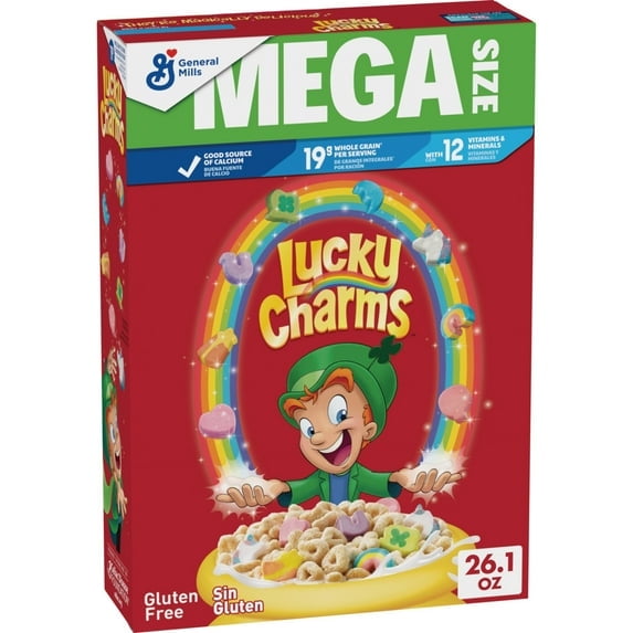 Lucky Charms Gluten Free Cereal with Marshmallows, Kids Breakfast Cereal, Mega Size, 26.1 oz (Pack 2)