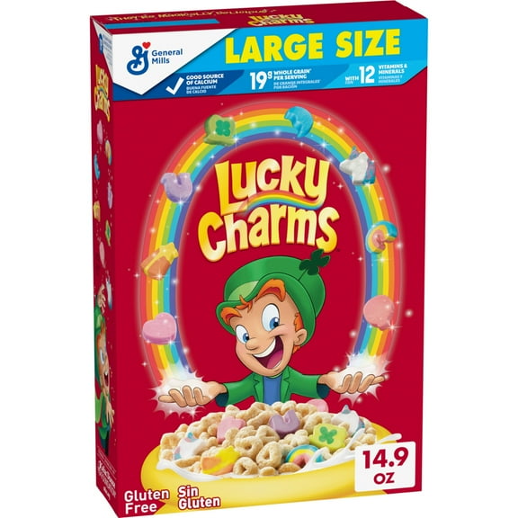 Lucky Charms Gluten Free Cereal with Marshmallows, Kids Cereal, Large Size, 14.9 oz