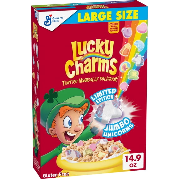 Lucky Charms Gluten Free Cereal with Marshmallows, Kids Breakfast, Large Size, 14.9 oz