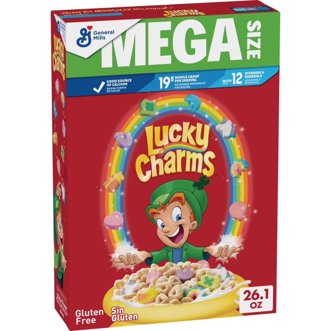 Lucky Charms Cereal with Marshmallows, Limited Edition Jumbo Rainbows, Mega Size, 26.1 oz