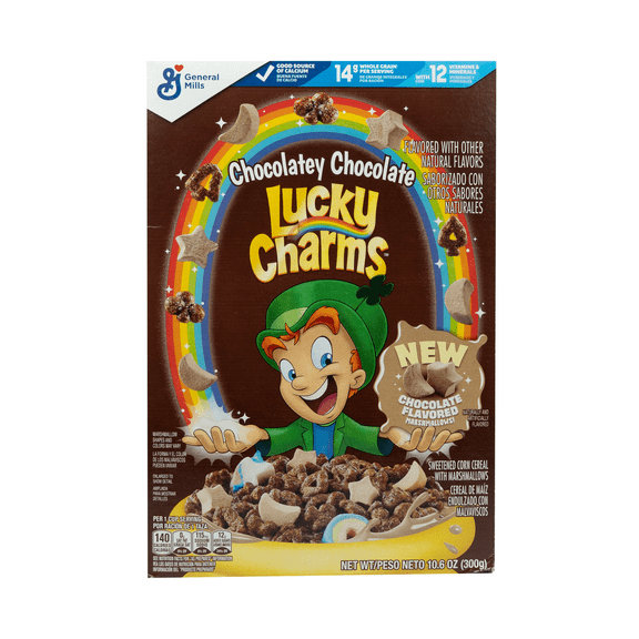 Lucky Charms Chocolatey Chocolate Marshmallows Cereal, 10.6 oz, Crunchy, Shelf Stable, Cardboard Box