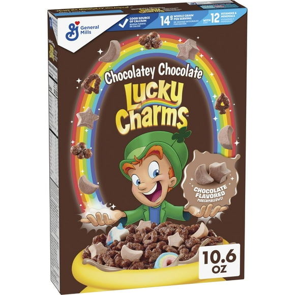 Lucky Charms Chocolatey Chocolate YPF5Cereal with Marshmallows, Kids Breakfast Cereal, Made with Whole Grain, 10.6 oz