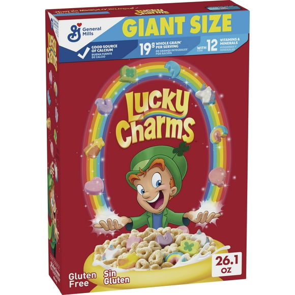 Lucky Charms Gluten Free KEF16 Cereal with Marshmallows, Limited Edition Jumbo Rainbows, Kids Breakfast Cereal, Made with Whole Grain, Giant Size, 26.1 oz