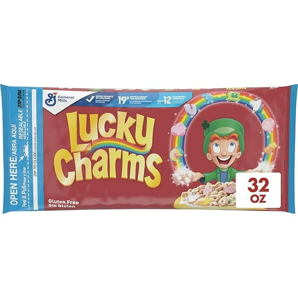 Lucky Charms Gluten Free Cereal with Marshmallows, Kids Breakfast Cereal, Made with Whole Grain, Value Bag, 32 oz
