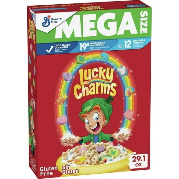 Lucky Charms Gluten Free Kids Breakfast Cereal with Marshmallows, Mega Size, 29.1 oz (Pack 4)