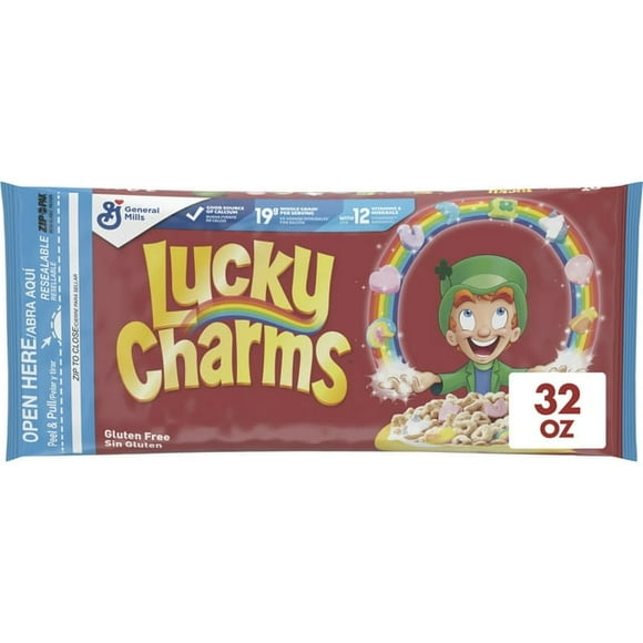 Lucky Charms Gluten Free Kids Breakfast Cereal with Marshmallows, Value Bag, 32 oz (2 pack)