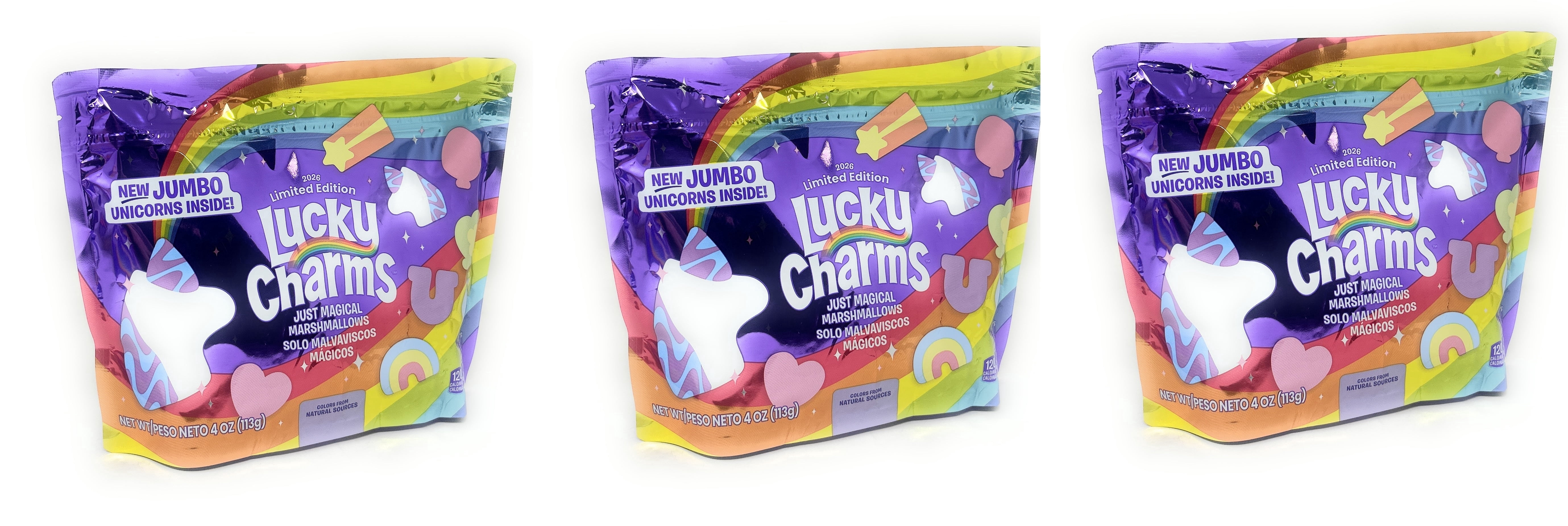 Lucky Charms Limited Edition Just Magical Marshmallows 4oz - 3 Bags - Free of Dyes