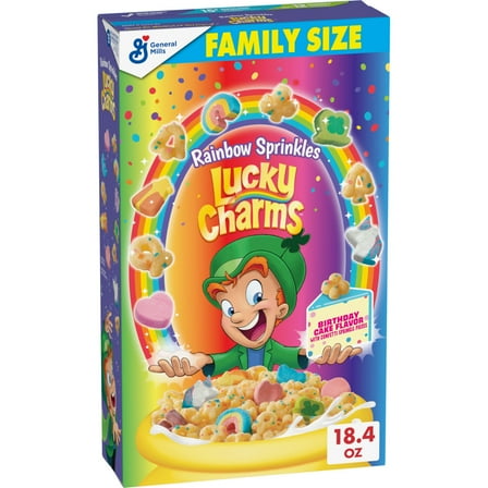 Lucky Charms Rainbow Sprinkles Cereal with Marshmallows, Family Size, 18.4 oz