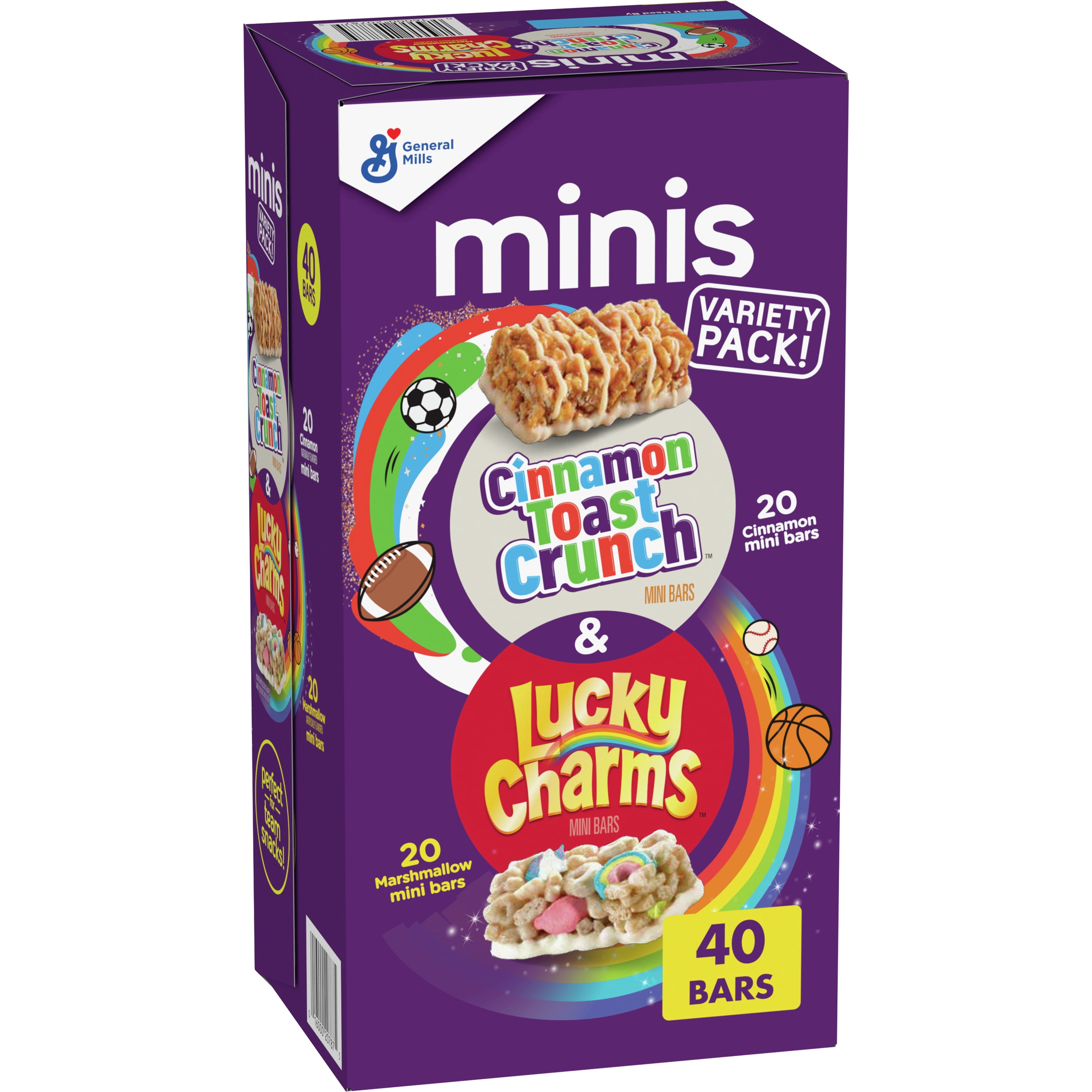 Lucky Charms and Cinnamon Toast Crunch Mini Cereal Treat Bars Variety Pack, 40 ct, 20 oz