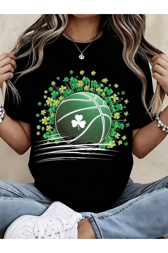 Lucky Clover Basketball Graphic Shirt Unisex Cotton Casual Short Sleeve Tee