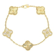 ALSCHARM Lucky Clover Bracelet for Women Girls | Premium Fashion Guilloché & Diamond 5- Motif Clover Bracelet 14K Gold Plated Stainless Steel | Luxury Original Jewelry