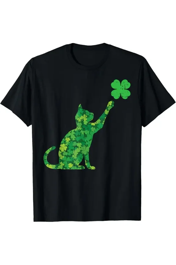 Lucky Clover Cat St. Patrick's Day Unisex Short Sleeve Graphic Tee