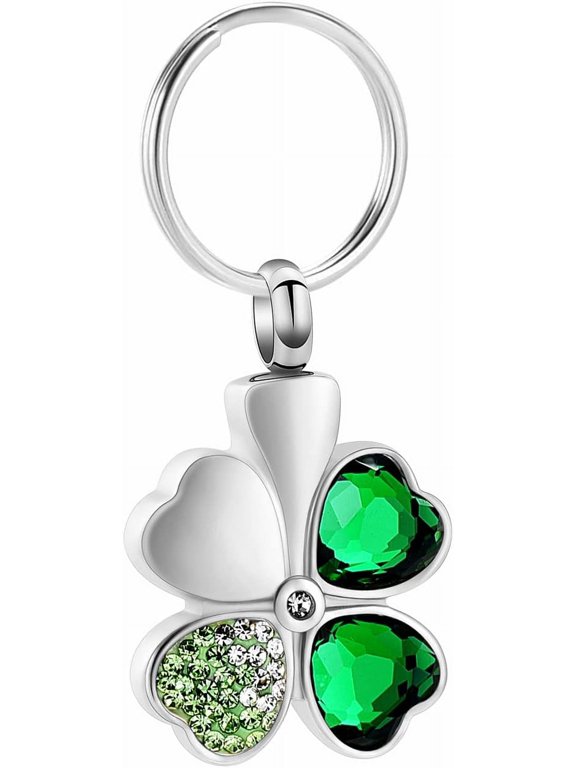 Lucky Clover Cremation Urn Keychain for Ashes Memorial Keepsake Keychain Women Girl Men Cremation Jewelry Family Friend Mom Dog Cat