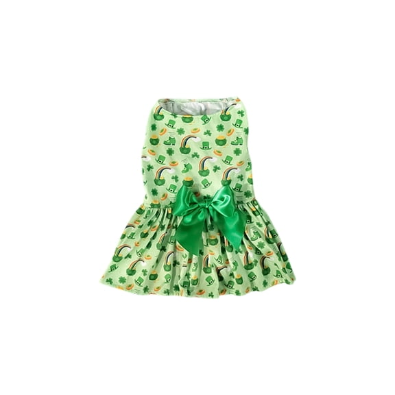 Lucky Clover Dog Dress for St. Patrick's Day, Summer Thin Puppy Skirt for Small Breeds, Comfortable Soft Cat Apparel, Festive Holiday Pet Outfit