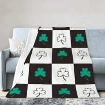 Lucky Clover Grid Blanket – Cozy Black and White Check Throw with Shamrock Pattern for Bed, Couch, Travel Decor – Multiple Sizes Available
