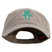 Lucky Clover Hat Embroidered Garment Washed Adjustable Army Cap - Dk Khaki OSFM