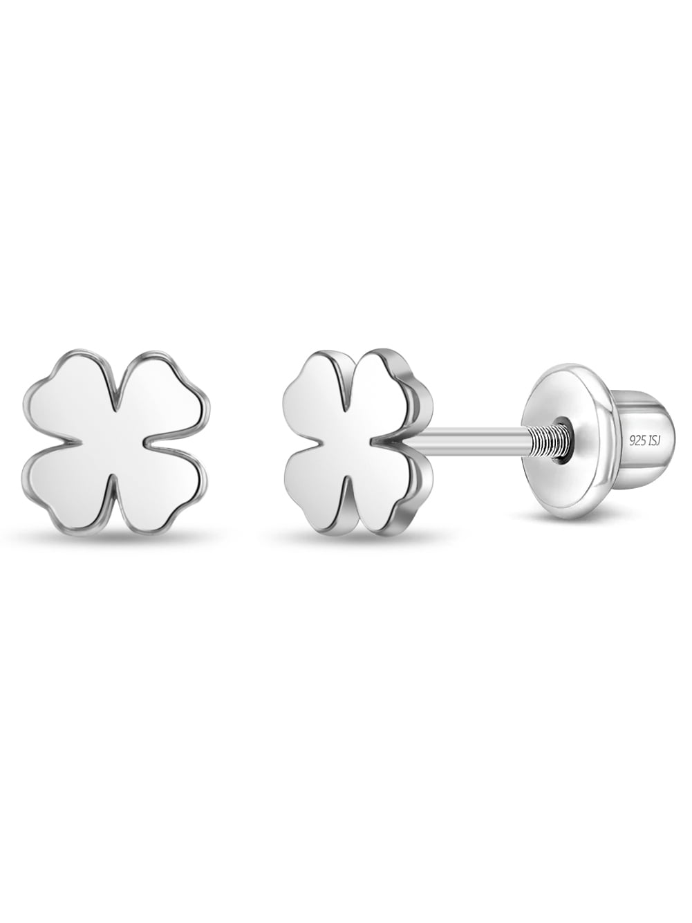 Lucky Clover Kids / Children's / Girls Earrings Screw Back - Sterling Silver